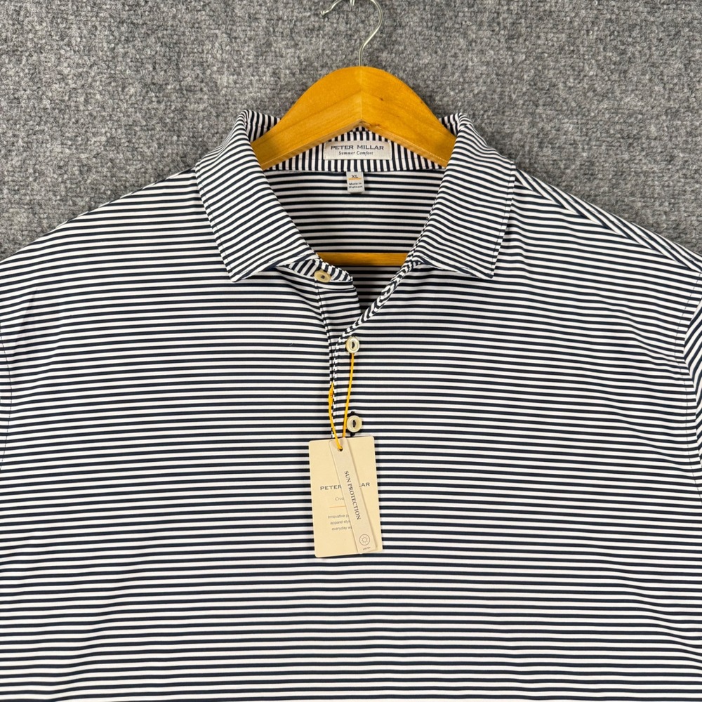 Peter Millar Summer Comfort Striped Polo Men XL Navy White Stretch Performance